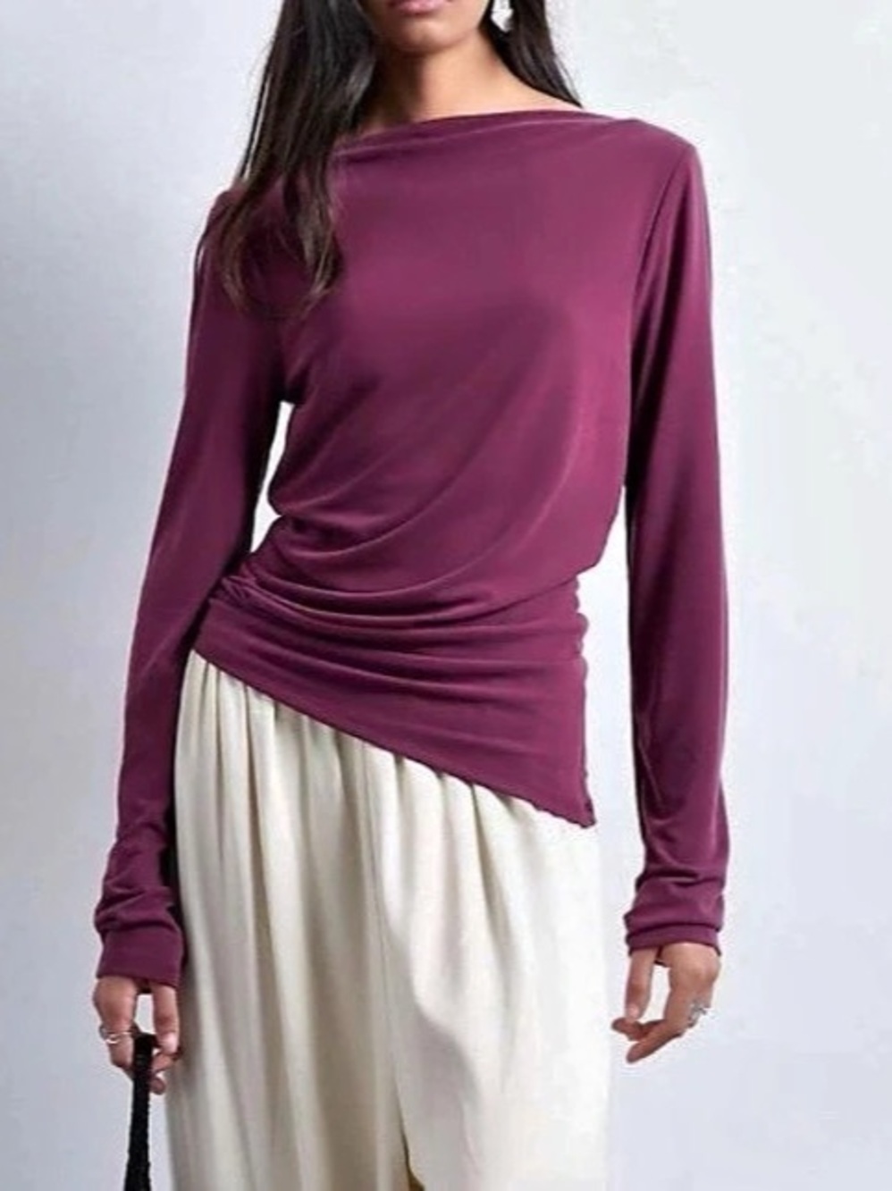 Topshop Cupro Ruched Long Sleeve Top in Purple Like New
